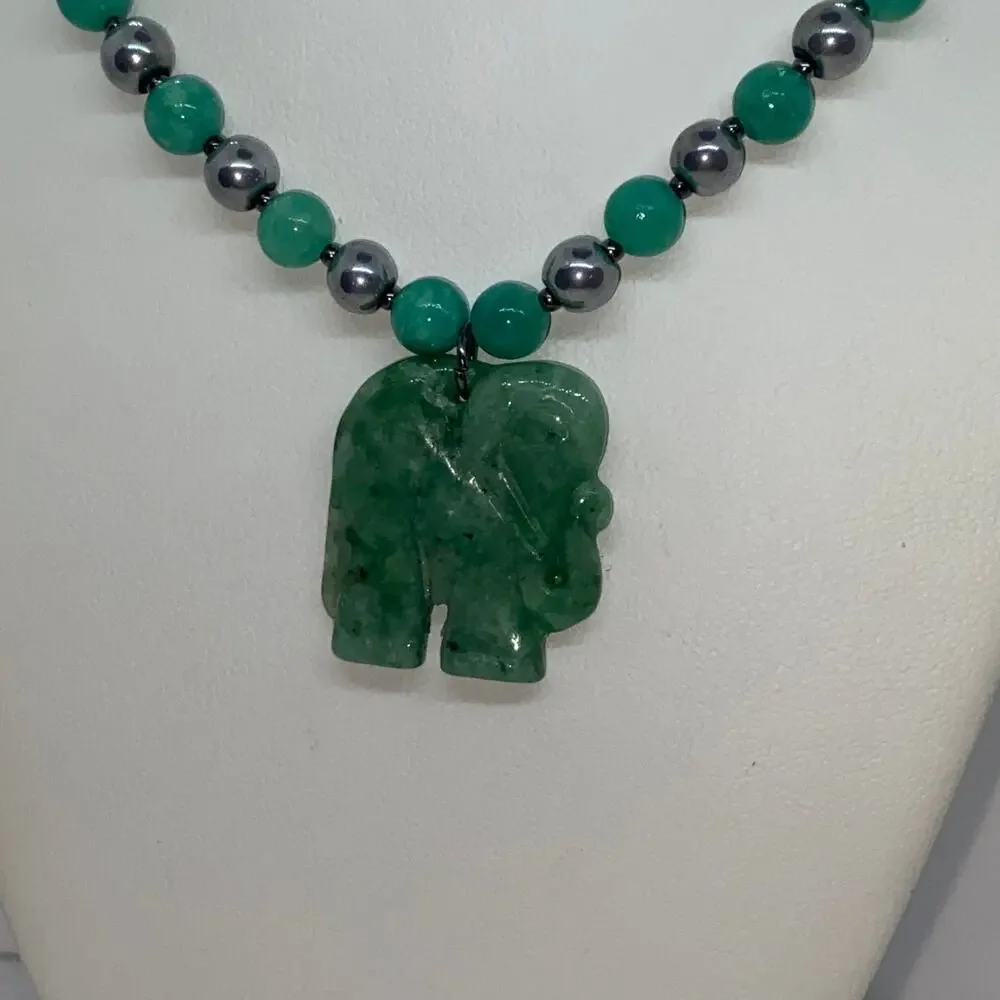 Silver Teal Blue & Green Handmade Beaded Necklace